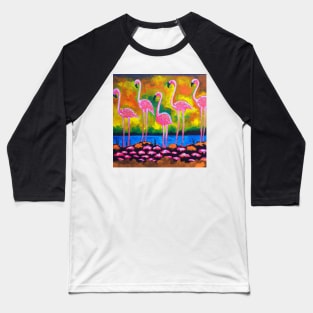 Weird Flamingoes On The Rocks Baseball T-Shirt